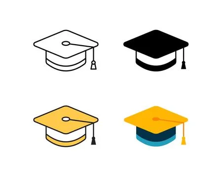 Graduation cap icon vector design in 4 style line, glyph, duotone, and flat. Stock Illustration
