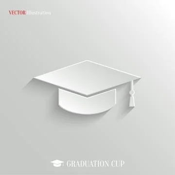 Graduation cap icon - vector white app button Stock Illustration