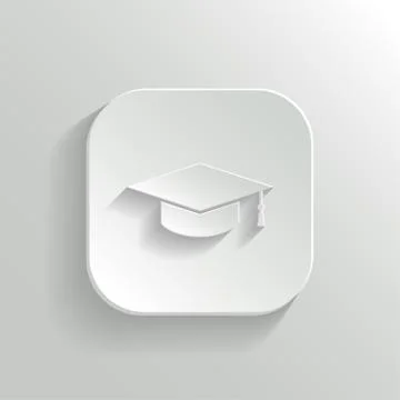 Graduation cap icon - vector white app button Stock Illustration