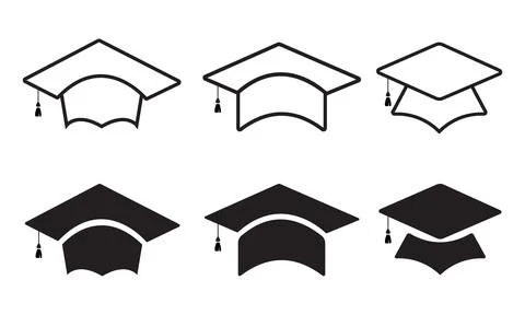 Graduation Cap Icons Set Vector Silhouettes and Outlines for Education Design Stock Illustration