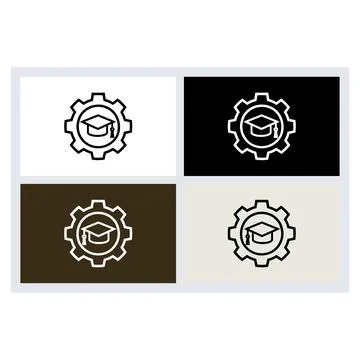 Graduation cap inside a gear icon set in four color variations Stock Illustration