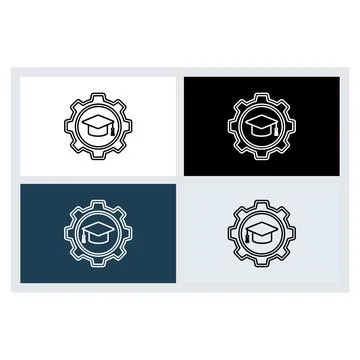 Graduation cap inside a gear icon set in four different color variations Stock Illustration