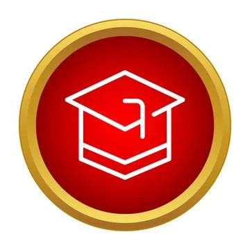 Graduation cap line icon in red circle Illustrazione stock
