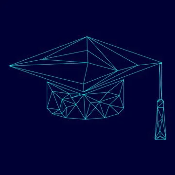 Graduation cap low poly triangulation triangulated polygonal electric cyan bl Stock Illustration