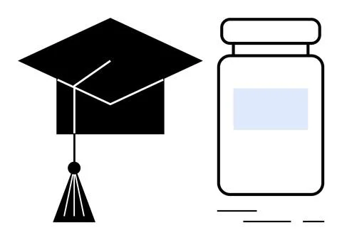 Graduation Cap with a Medicine Bottle Symbolizing Education and Healthcare Stock Illustration