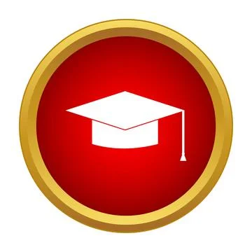 Graduation cap mortarboard on a red button icon Stock Illustration