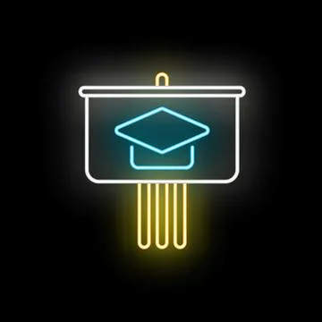 Graduation cap neon sign on presentation screen Stock Illustration