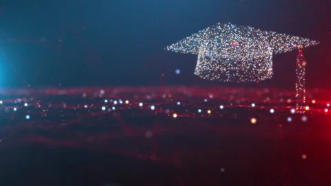 Graduation cap network blue background education learning university college Video stock 288912396