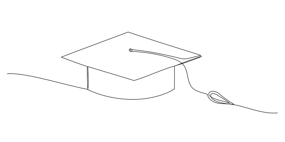 Graduation cap one continuous line illustration. Hand drawn doodle sketch of  Stock Illustration