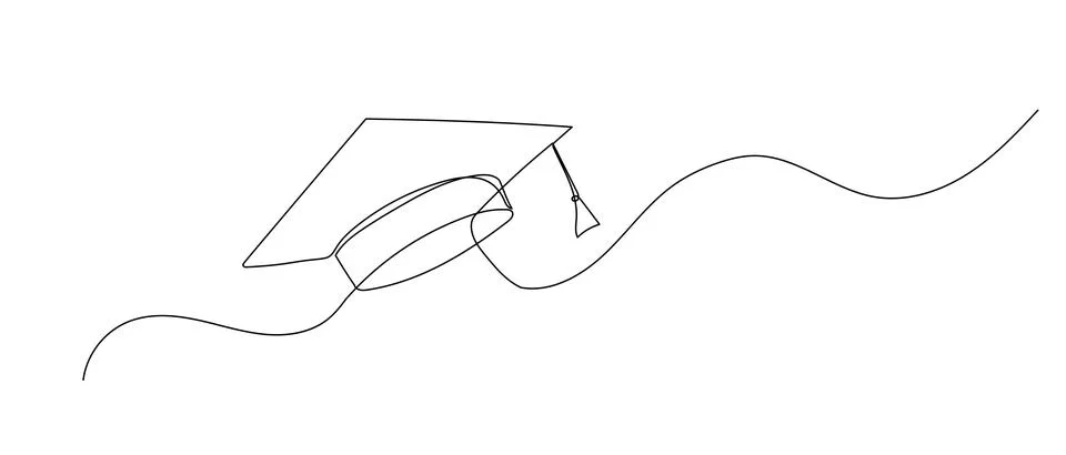 Graduation cap one continuous line illustration. Hand drawn sketch of stude.. Stock Illustration