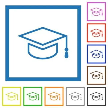 Graduation cap outline flat framed icons Illustrazione stock
