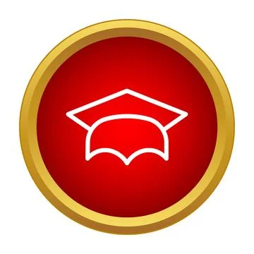 Graduation cap outline on a red circle with a golden border Stock Illustration