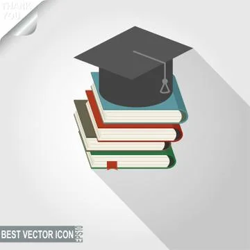 Graduation cap over the book stack vector icon Stock Illustration