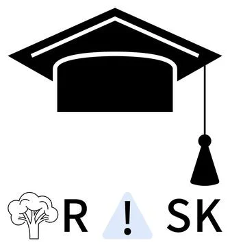 Graduation Cap Over Warning Sign with Tree and Letters Risk Stock Illustration