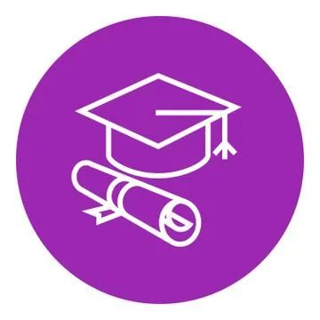 Graduation cap with paper scroll line icon Stock Illustration