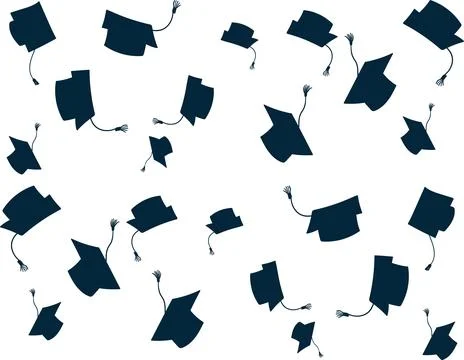 Graduation cap pattern in blue color on white background. Graduation hat wi.. Stock Illustration