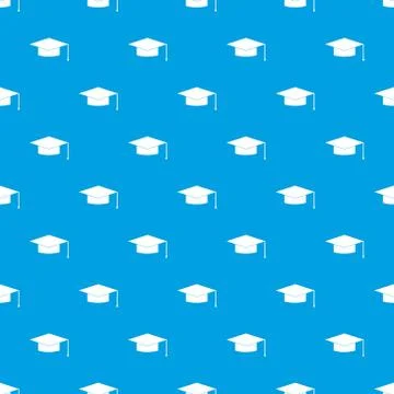 Graduation cap pattern seamless blue Stock Illustration