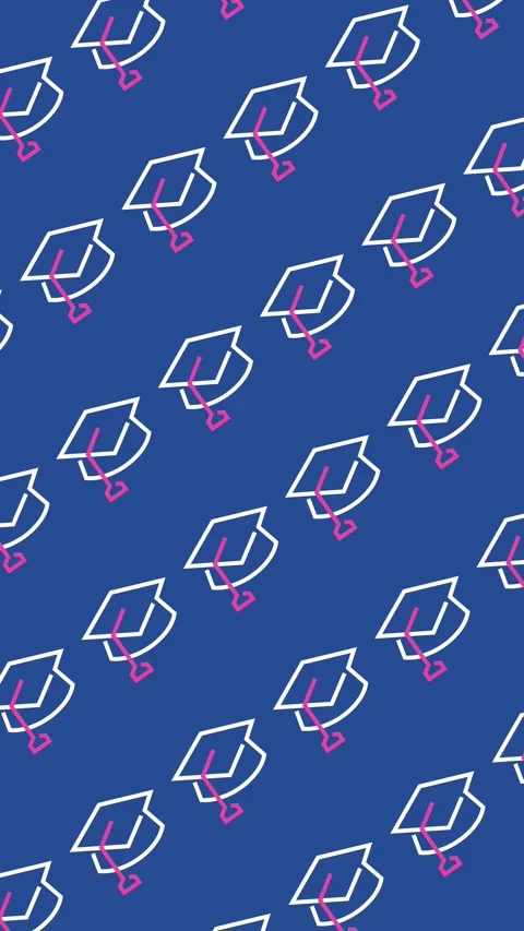 Graduation cap pattern with seamless mortarboard line art icons background 스톡 동영상 334804445