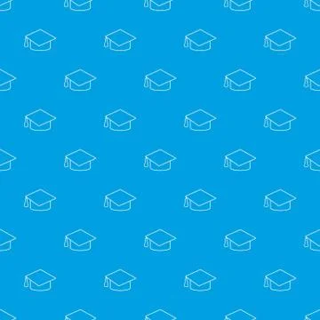 Graduation cap pattern vector seamless blue Stock Illustration