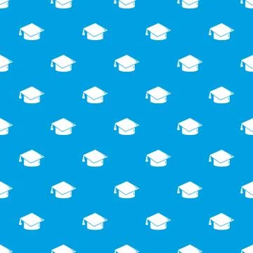 Graduation cap pattern vector seamless blue Stock Illustration