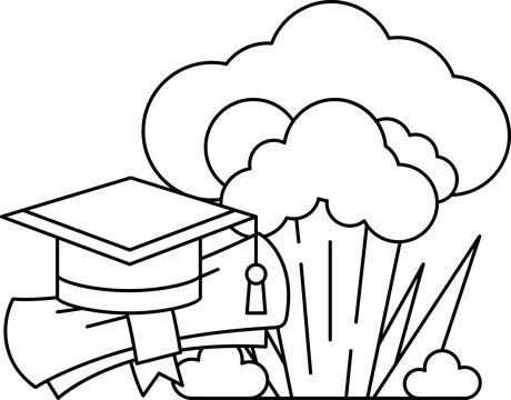 A graduation cap is on a piece of paper with a cloud in the background Stock Illustration