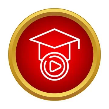 Graduation cap with play button icon representing e learning Illustrazione stock