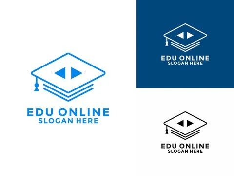 Graduation cap with play logo vector icon. Education online logo vector, un.. Stock Illustration