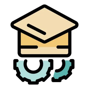 Graduation cap resting on gears, representing knowledge and skill development Stock Illustration