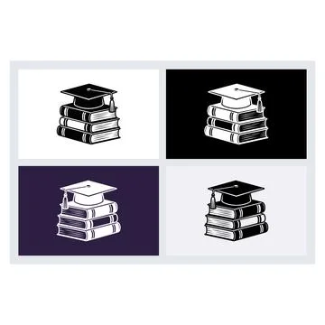 Graduation cap resting on a stack of three hardcover books Stock Illustration
