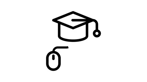 A graduation cap rests beside a computer mouse, symbolizing the blend of ed.. 스톡 동영상 334998324