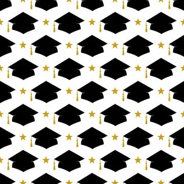 Graduation cap seamless pattern. Grad ceremony backdrop. Vector template for  Stock Illustration