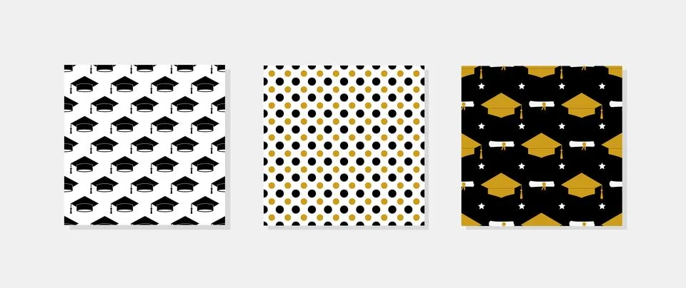 Graduation cap seamless pattern. Set of 3. rad ceremony backdrop. Vector te.. Stock Illustration