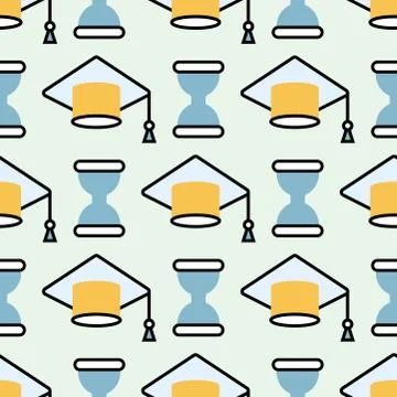 Graduation cap seamless pattern student success celebration learning education Stock Illustration