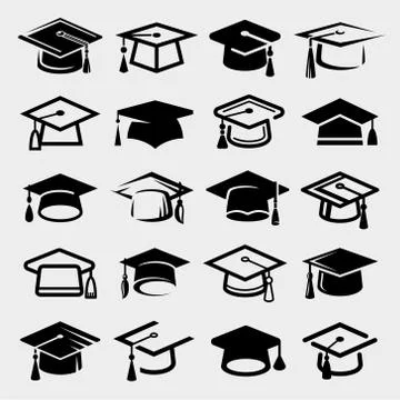 Graduation cap set. Collection icon graduation cap. Vector Stock Illustration