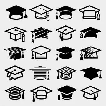 Graduation cap set. Collection icon graduation cap. Vector Stock Illustration