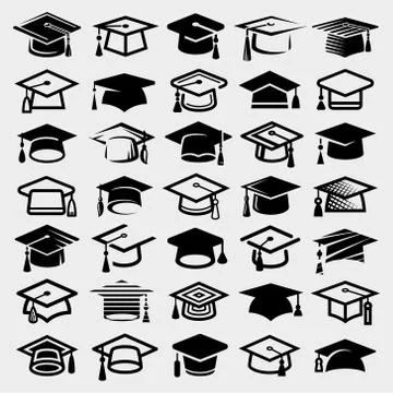 Graduation cap set. Collection icon graduation cap. Vector Stock Illustration