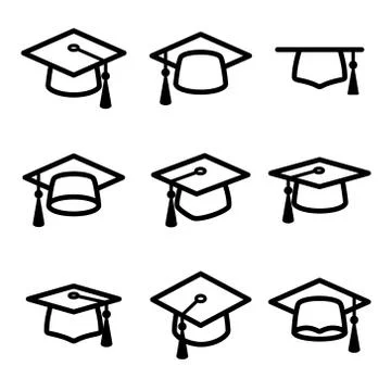 Graduation cap set. Collection icon graduation cap. Vector Stock Illustration