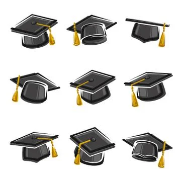 Graduation cap set. Collection icon graduation cap. Vector Illustrazione stock