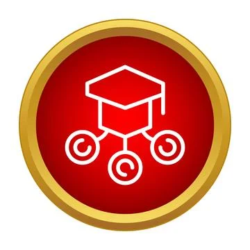 Graduation cap sharing knowledge icon on red button Stock Illustration