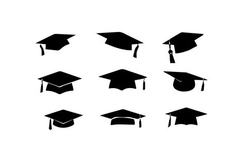 Graduation Cap Silhouette Collection. Vector illustration. Stock Illustration