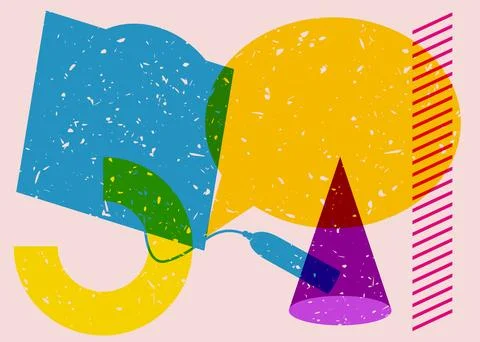 Graduation cap with Speech Bubble and colorful geometric shapes. Education .. Stock Illustration