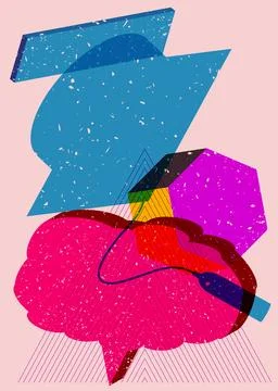 Graduation cap with Speech Bubble and colorful geometric shapes. Education .. Stock Illustration