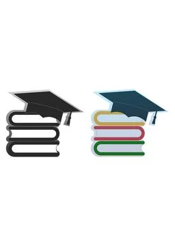 Graduation Cap on Stack of Academic Books Logo Stock Illustration
