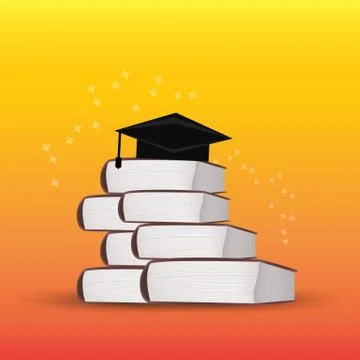 Graduation cap on stack of books. College, university education concept Stock Illustration