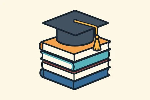 Graduation cap on stack of books education concept Stock Illustration