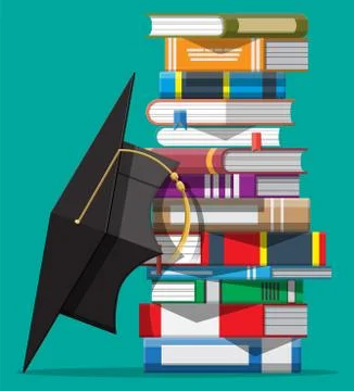 Graduation cap on stack of books Stock Illustration