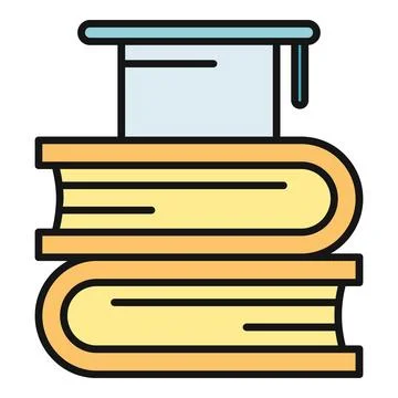 Graduation cap on stack of books line icon Stock Illustration