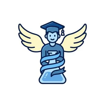 Graduation cap student with wings and ribbon around flask, symbolizing acad.. Stock Illustration