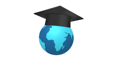 Graduation cap on top of the earth globe isolated on white background Stock Footage 346086266