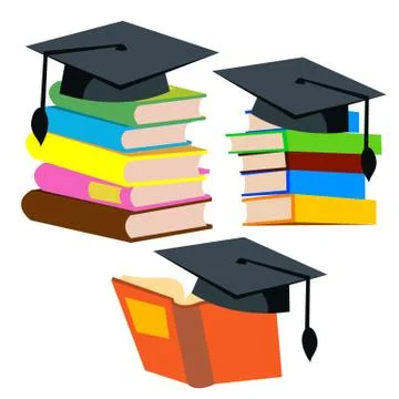 Graduation Cap On Top Of A Stack Of Books Vector. Isolated Illustration Stock Illustration